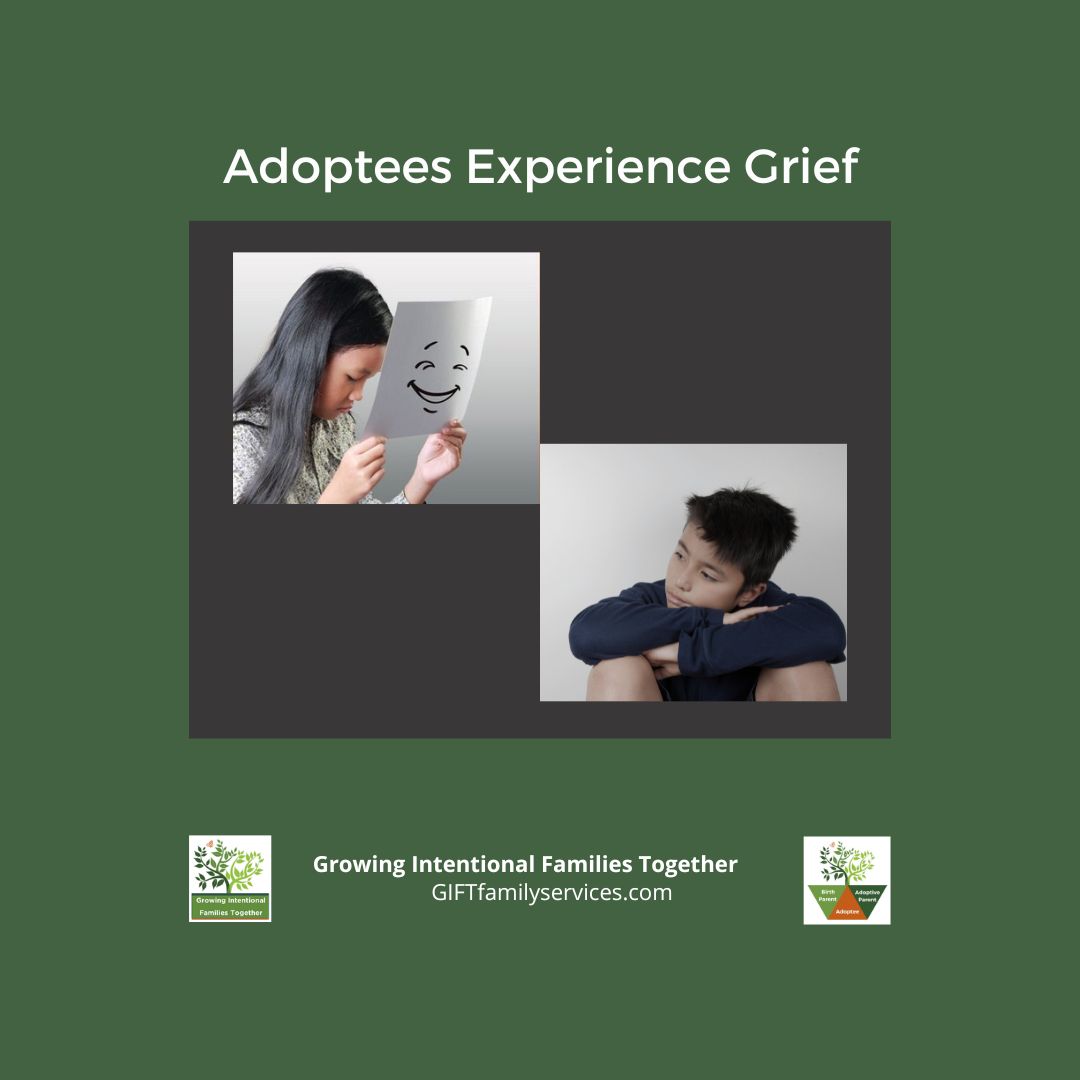 Adoptees experiencing grief, depicted through emotional expressions in two photos.