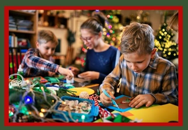 family making holiday decorations