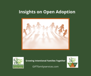 Illustration of diverse family figures holding hands symbolizing open adoption connections.