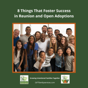 A diverse group of smiling people gathered for a reunion, symbolizing success in open adoptions.